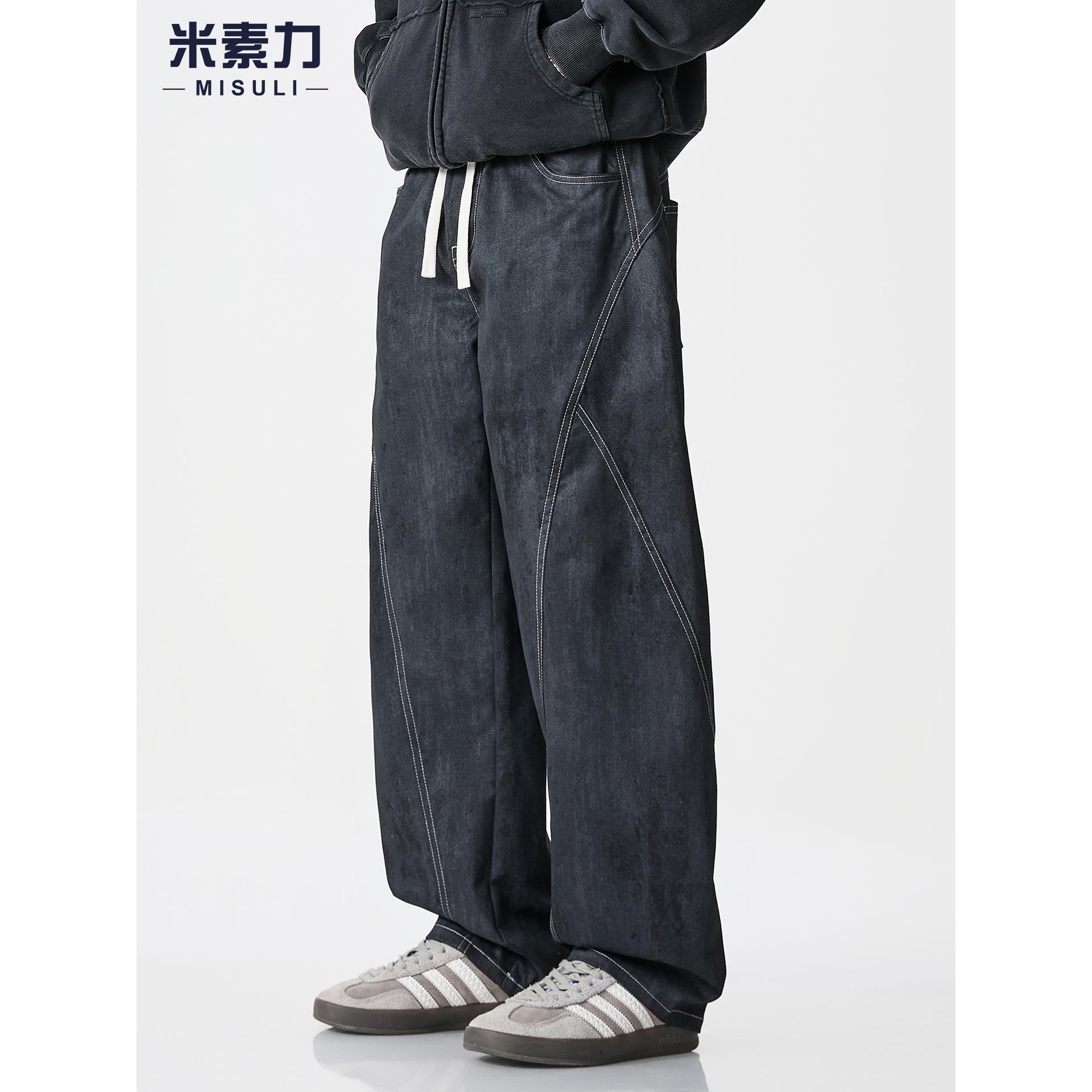 cityboy美式休闲裤男款秋季宽松直筒阔腿裤潮牌高街百搭拼接长裤