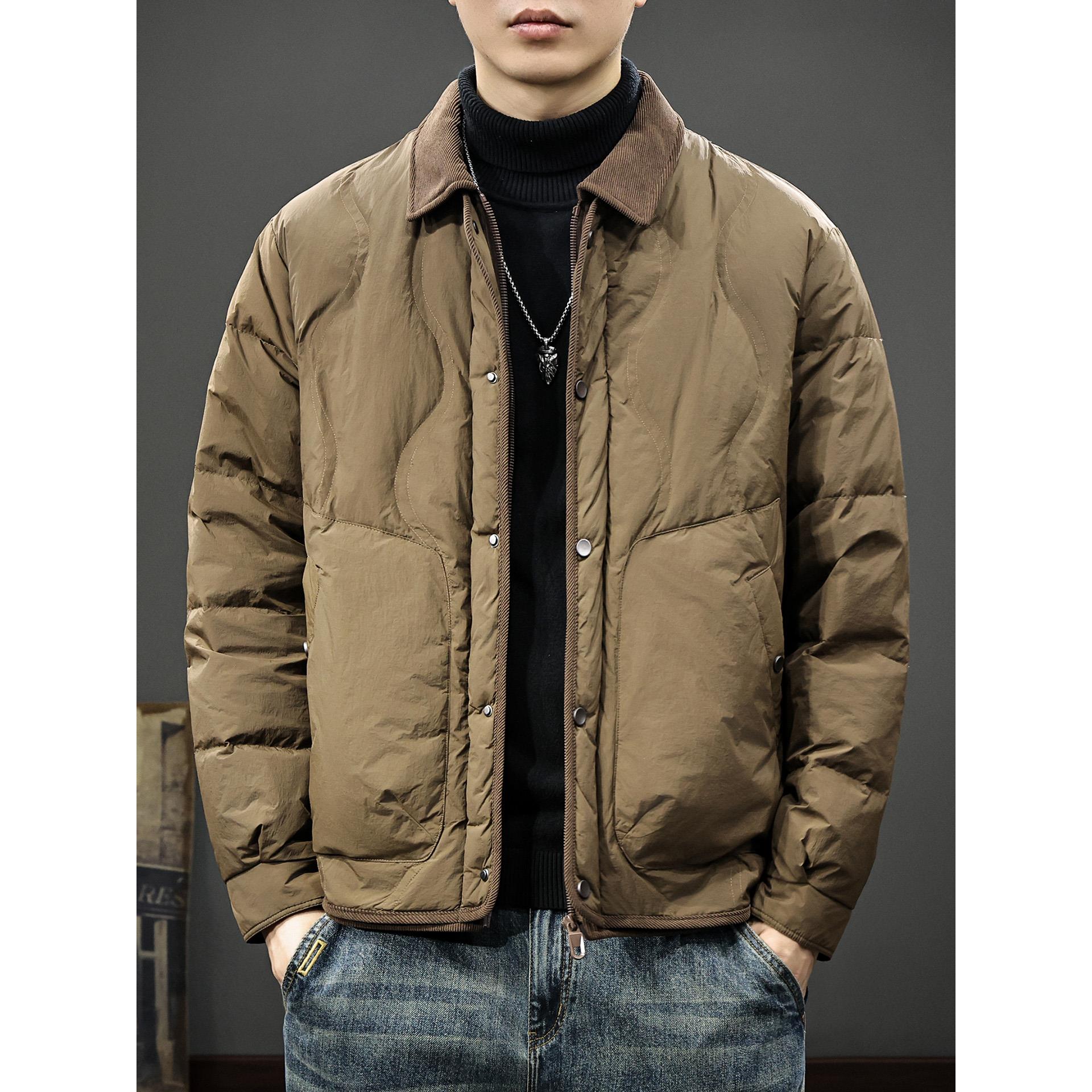 冬季潮牌美式复古90鸭绒保暖羽绒服男2025新款宽松御寒翻领夹克潮