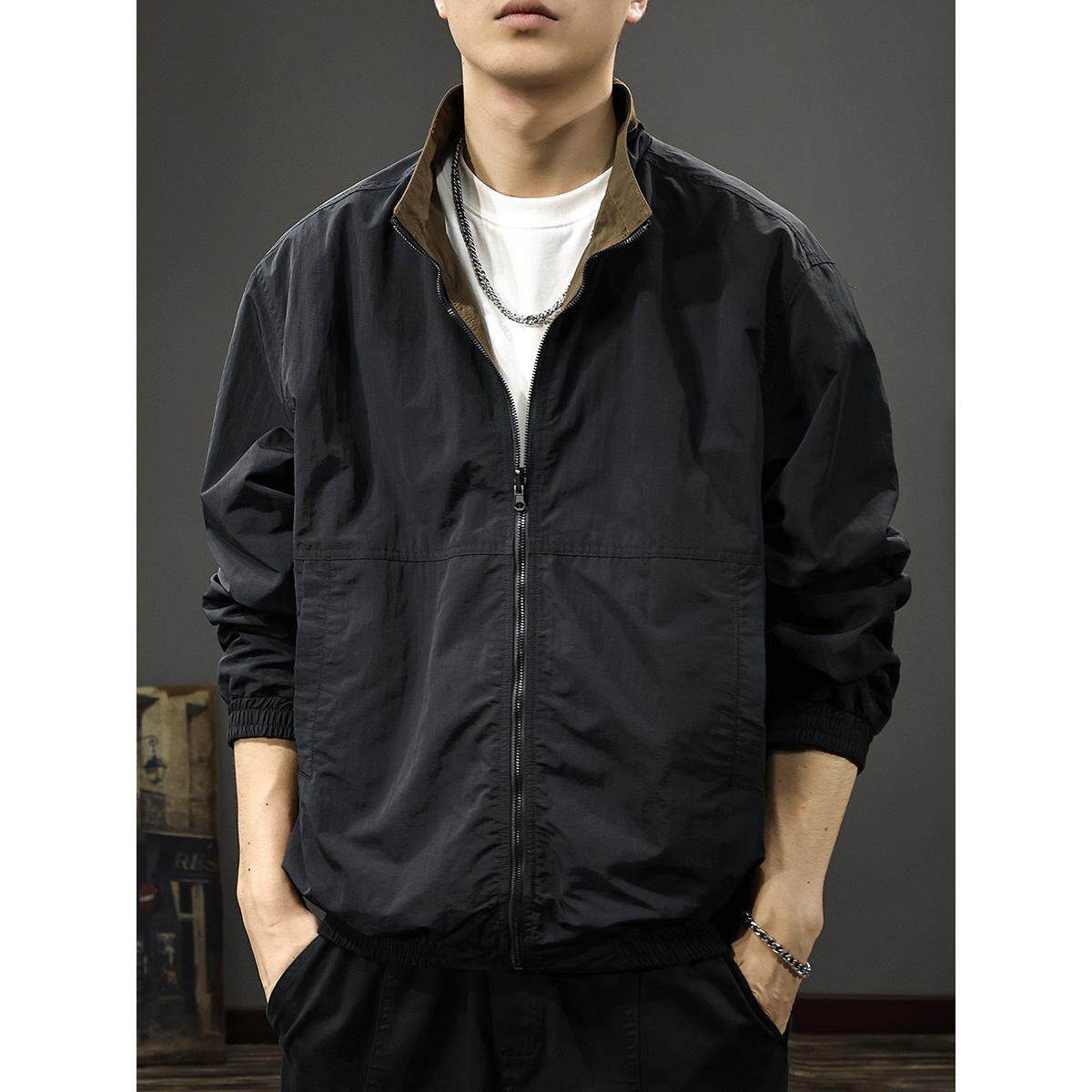 2026新款双面穿冲锋立领夹克男春季户外休闲运动美式工装外套男款