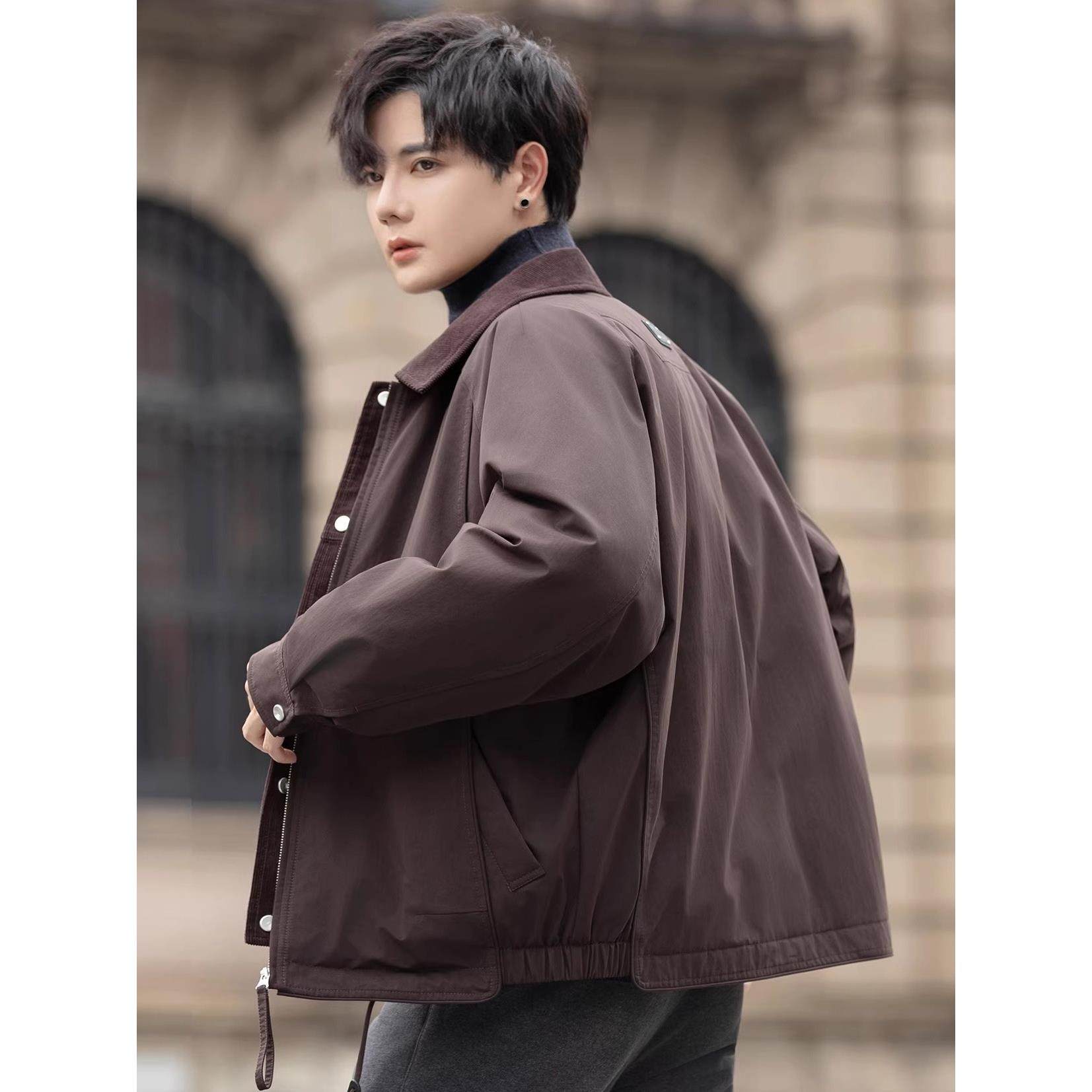 2025冬季假两件拼接高级感夹克男士休闲痞帅鸭绒保暖羽绒服外套潮