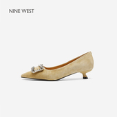 West 玖熙2026年春单鞋 女晶钻绒面猫跟通勤女鞋 奥莱专供Nine 时尚