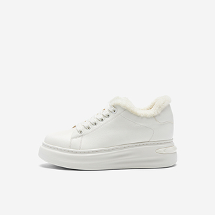 女质感牛皮圆头系带绒里小白鞋 奥莱专供Nine 休闲鞋 玖熙冬季 West