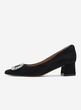 奥莱专供Nine West/玖熙2025方扣绒面高跟鞋浅口单鞋通勤百搭女鞋