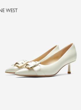 Nine West/玖熙尖头单鞋女皮带扣2026年春新款白色女浅口羊皮单鞋