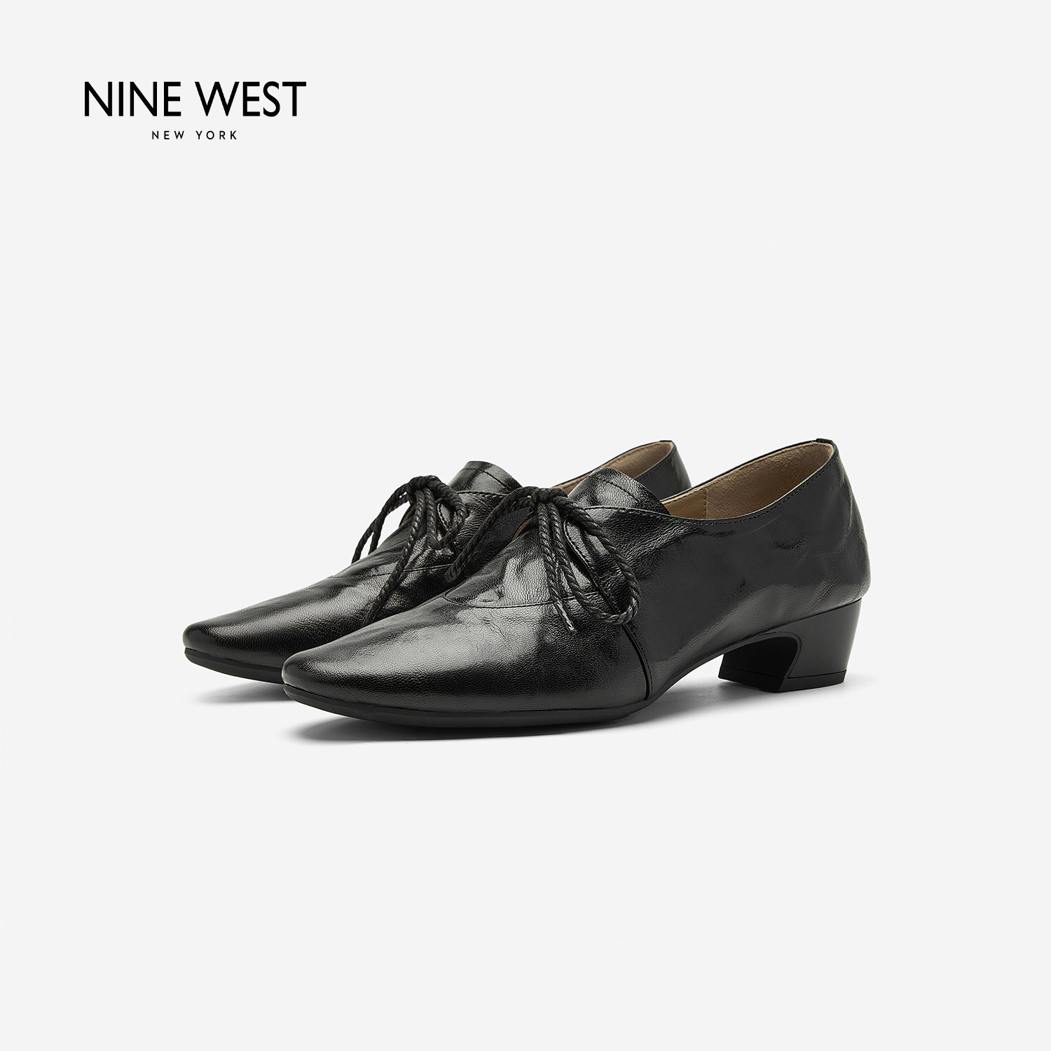 奥莱专供Nine West/玖熙2026年秋小圆头乐福鞋女中跟复古深口单鞋
