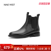 West 玖熙新款 圆头牛皮切尔西靴马丁鞋 奥莱专供Nine 粗跟短靴女款