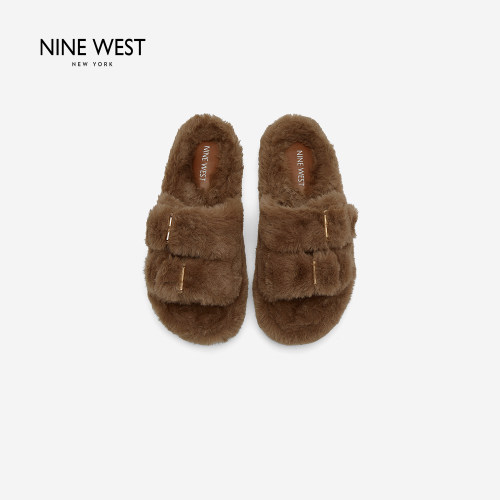 NineWest/玖熙保暖厚底毛毛拖鞋