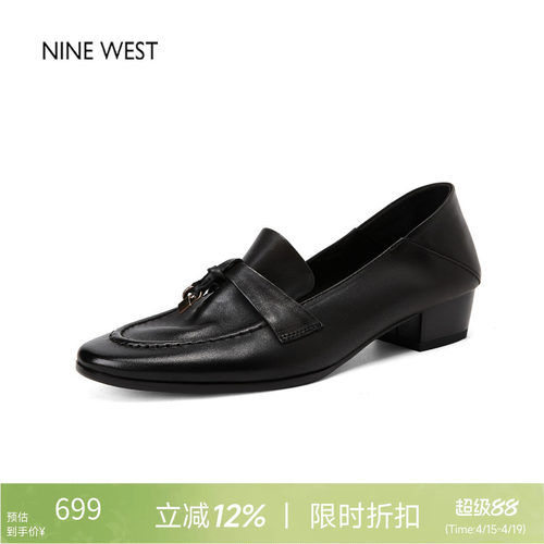 玖熙英伦风复古方头粗跟乐福鞋