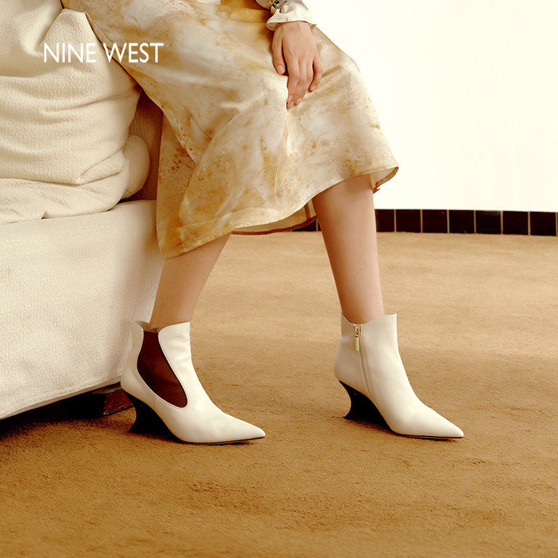 【商场同款】Nine West/玖熙靴子女新款飒野红颜坡跟时尚短靴