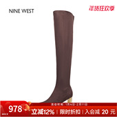 奥莱专供Nine West 玖熙尖头不过膝长靴弹力瘦瘦靴长筒靴高跟靴子