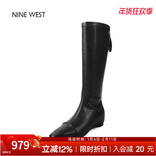奥莱专供Nine West/玖熙不过膝长筒靴高筒靴冬内增高长靴女款靴子