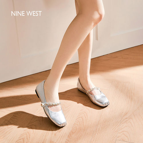 Nine West/玖熙玛丽珍鞋法式绝美单鞋羊皮平底一脚蹬芭蕾舞鞋女