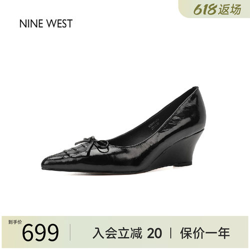 玖熙法式尖头蝴蝶结漆皮高跟鞋