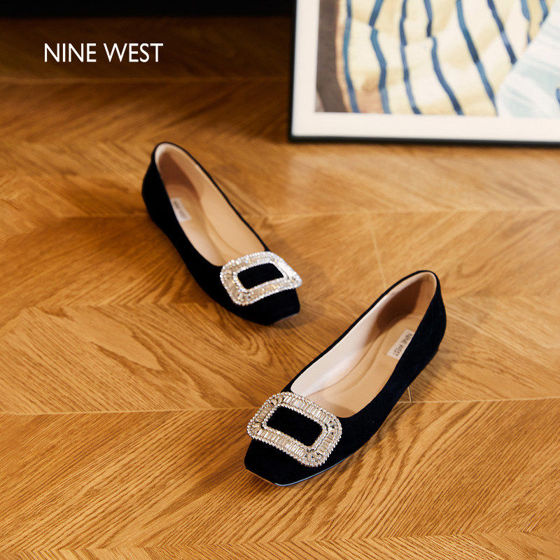 【倾城之恋】Nine West/玖熙方扣单鞋女法式平底鞋水钻浅口一脚蹬,女鞋,浅口单鞋,淘宝优惠券,粉丝福利购,淘宝优惠卷