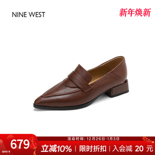 懒人豆豆鞋 玖熙粗跟乐福鞋 尖头皮鞋 新款 女 奥莱专供Nine 单鞋 West