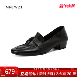 West 气质单鞋 玖熙复古粗跟乐福鞋 女真皮皮鞋 豆豆鞋 奥莱专供Nine