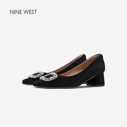 NineWest/玖熙方扣绒面高跟鞋女