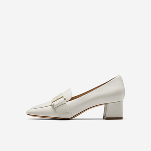 Nine West/玖熙2022年秋冬新款方头羊皮时尚粗跟通勤单鞋
