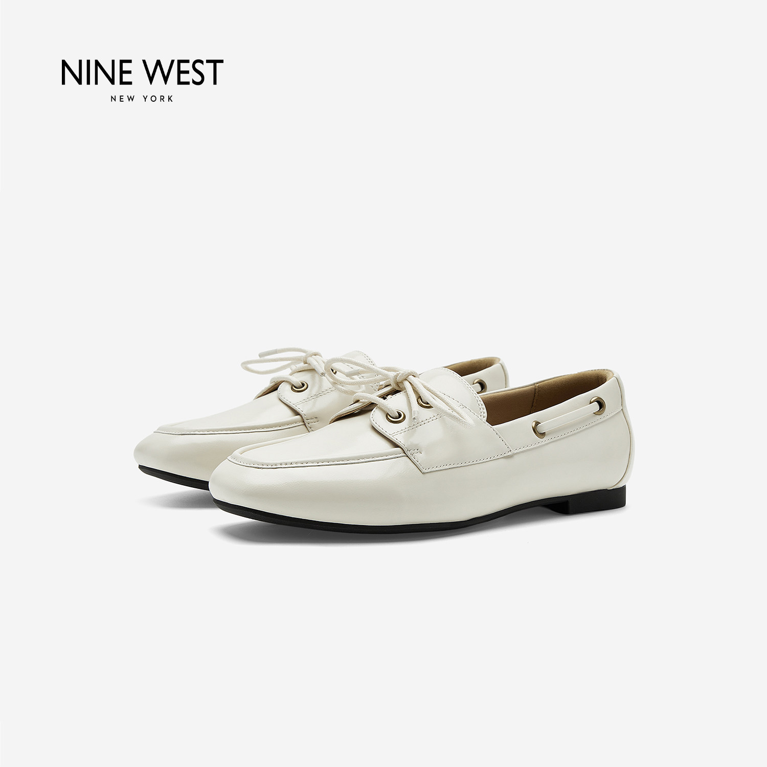 Nine West/玖熙简约风乐福鞋女秋季平底系带深口单鞋百搭豆豆鞋