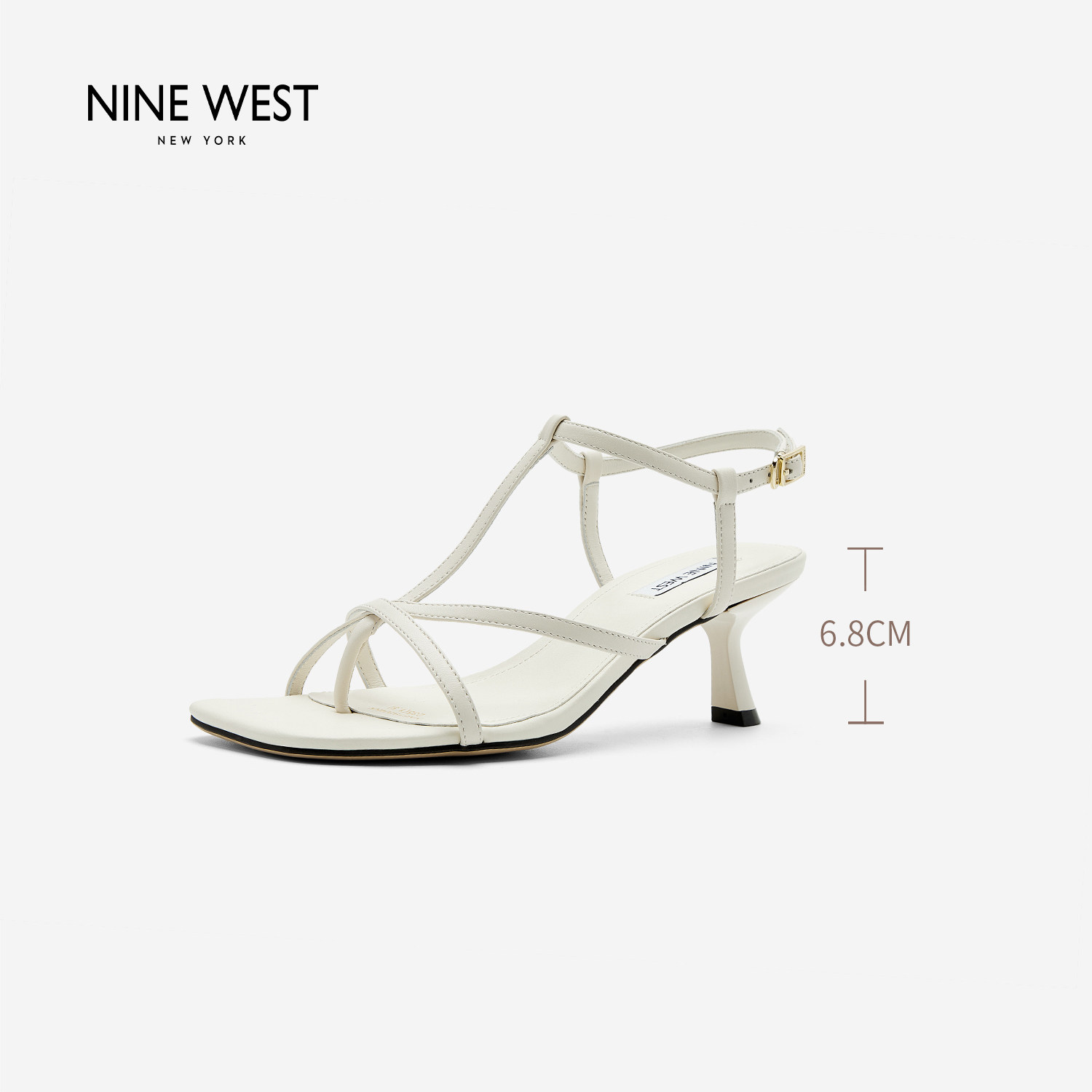 奥莱专供Nine West/玖熙夏季新款一字扣带高跟凉鞋女百搭通勤女鞋