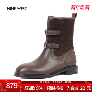 奥莱专供Nine 玖熙英伦风复古圆头马丁靴厚底靴子粗跟短靴女 West