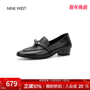 West 单鞋 玖熙复古真皮圆头小皮鞋 女款 粗跟乐福鞋 奥莱专供Nine