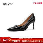 West 玖熙尖头细跟高跟鞋 女漆皮浅口单鞋 奥莱专供Nine 百搭通勤鞋