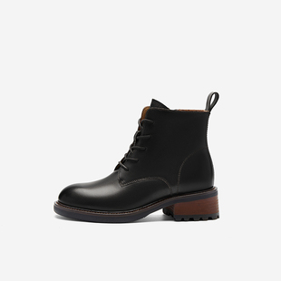 奥莱专供Nine 玖熙马丁靴女2025圆头马皮侧拉链中跟短筒靴女 West