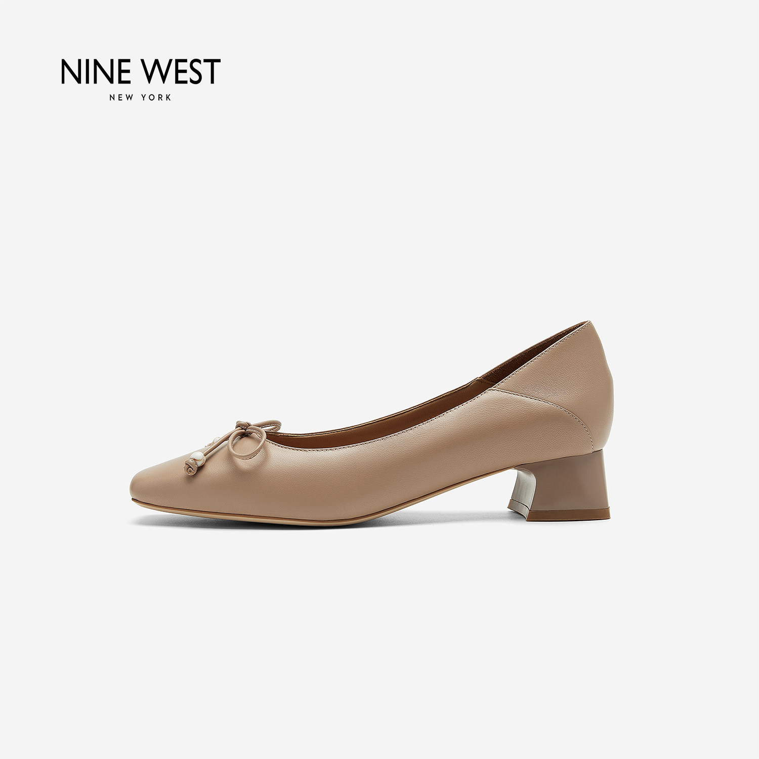 奥莱专供Nine West/玖熙轻熟风方头蝴蝶结浅口单鞋女气质通勤鞋