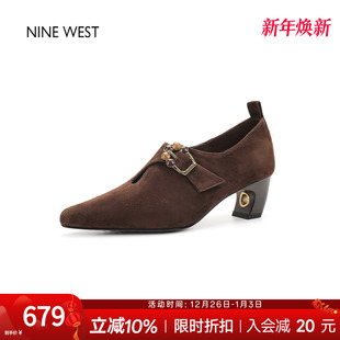 设计感小众女鞋 奥莱专供Nine 尖头绒面单鞋 玖熙复古高跟鞋 West