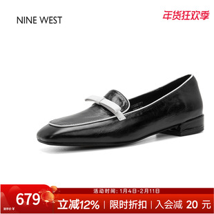 奥莱专供Nine West/玖熙英伦风复古方扣乐福鞋女真皮低跟通勤单鞋