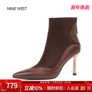 复古尖头瘦瘦时装 玖熙法式 靴高跟短靴气质靴子 West 奥莱专供Nine