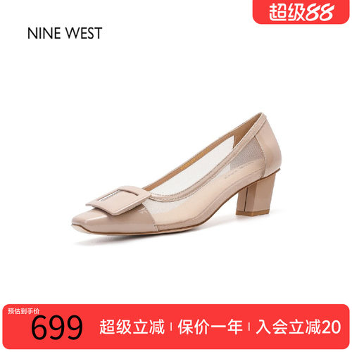 玖熙漆皮粗跟方扣单鞋不累脚