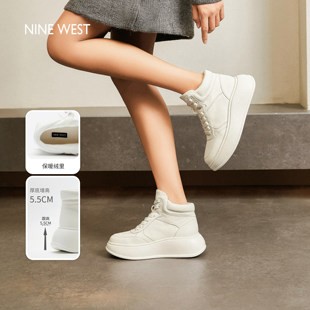West 棉鞋 玖熙高帮小白鞋 加绒秋冬厚底增高休闲运动板鞋 女款 Nine