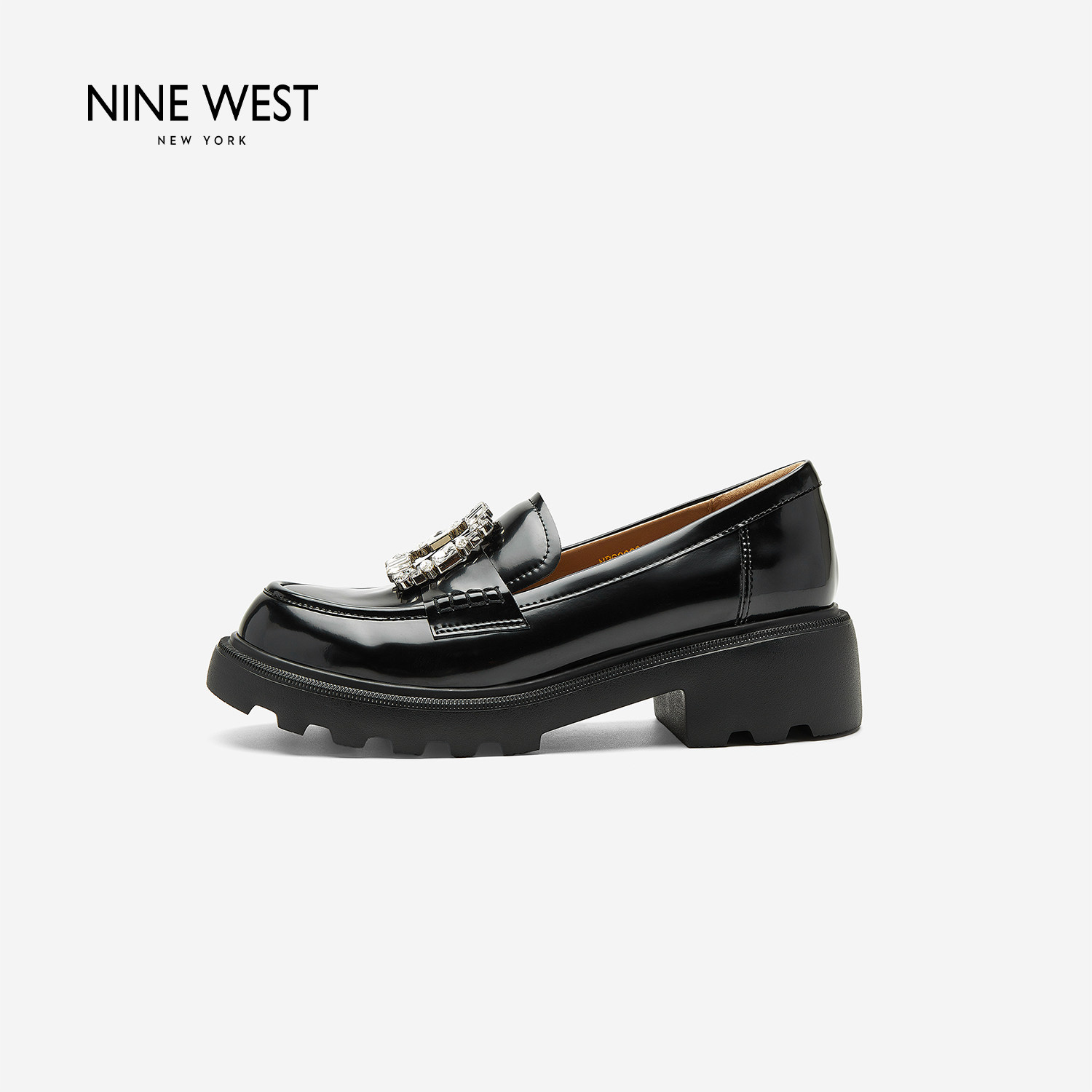 奥莱Nine West/玖熙英伦风厚底乐福鞋女漆皮一脚蹬通勤百搭小皮鞋