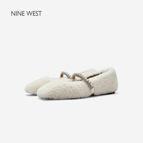 NineWest/玖熙一字带毛毛鞋