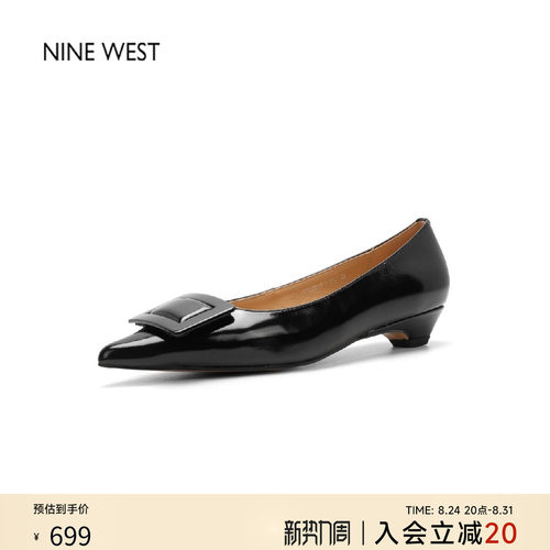 玖熙通勤方头方扣漆皮低跟单鞋