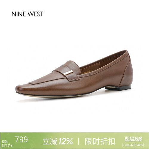 玖熙真皮复古方头一脚蹬乐福鞋