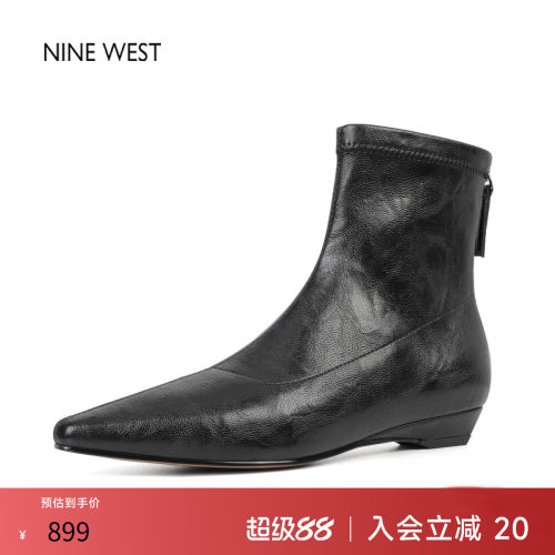 法式复古方头低跟时装靴