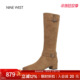 玖熙方头长筒靴粗跟高筒靴不过膝长靴新款 奥莱专供Nine West 靴子