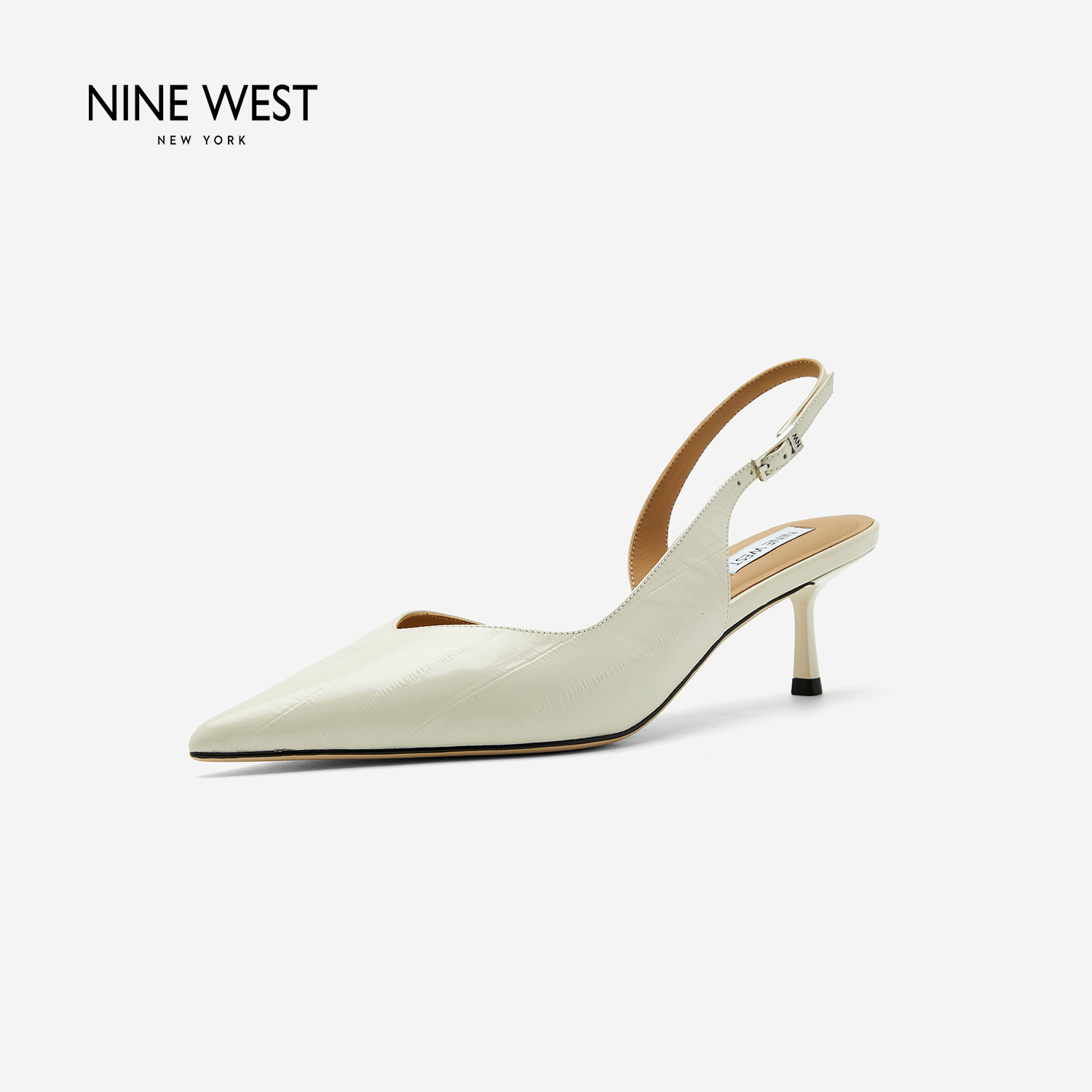 奥莱专供Nine West/玖熙后空凉鞋女尖头细扣猫跟通勤职场百搭女鞋