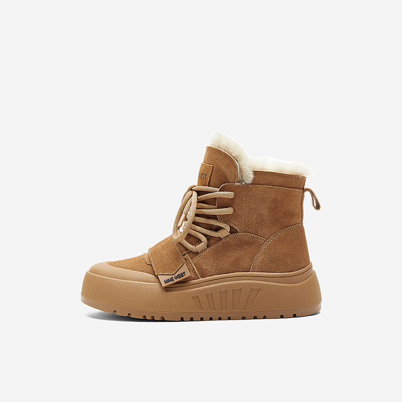 奥莱专供Nine West/玖熙2025年雪地靴女圆头绒里保暧增高短靴女奥
