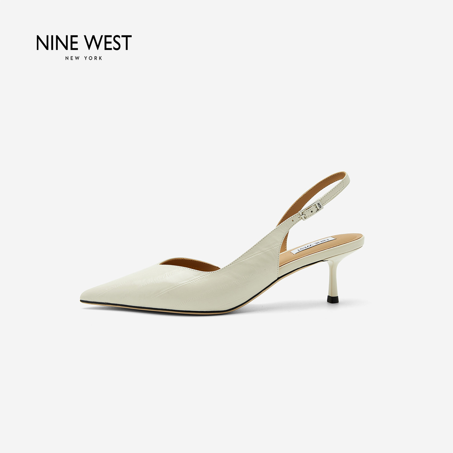 奥莱专供Nine West/玖熙2026年包头凉鞋女尖头鳗鱼纹通勤高跟女鞋