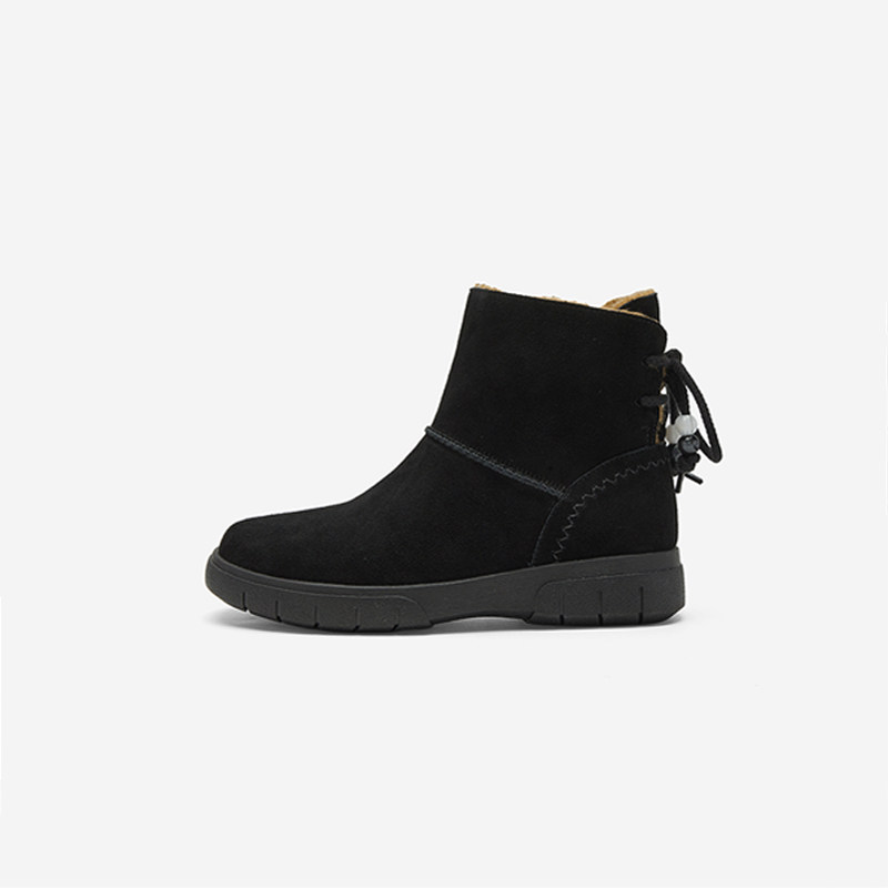 奥莱专供Nine West/玖熙2025年冬季雪地靴女圆头珠串厚底毛里短靴