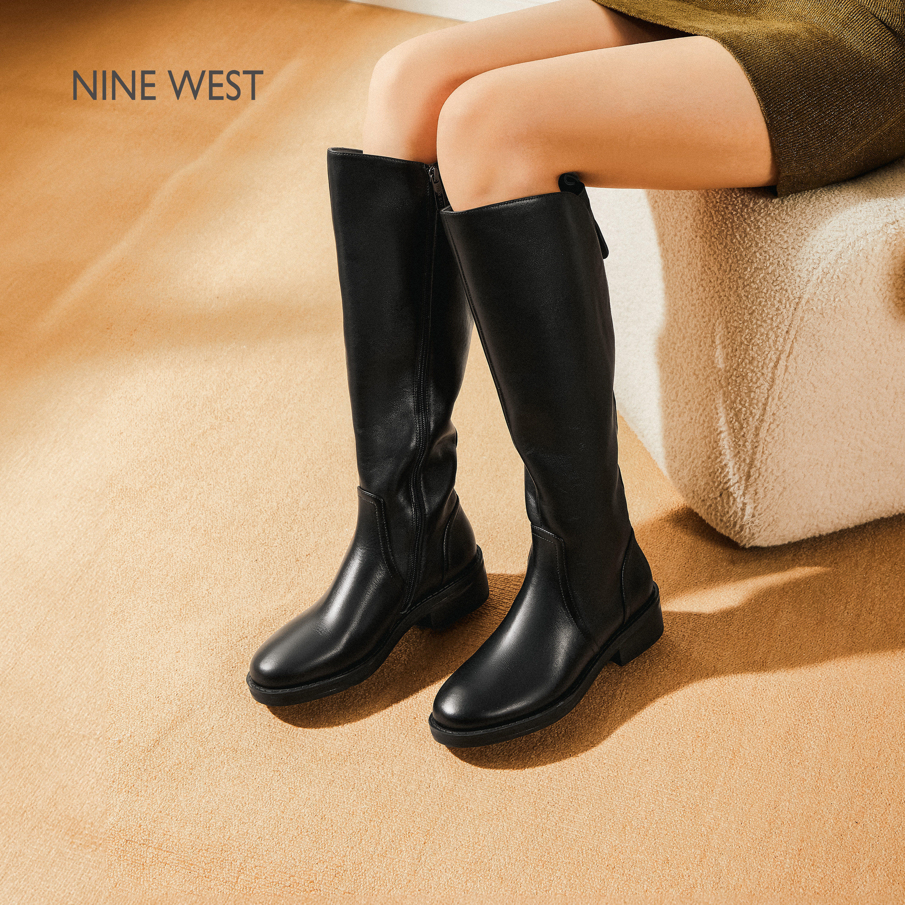Nine West/玖熙骑士靴女加绒长靴冬季保暖高筒靴机车靴时尚长筒靴,女鞋,骑士靴,淘宝优惠券,粉丝福利购,淘宝优惠卷