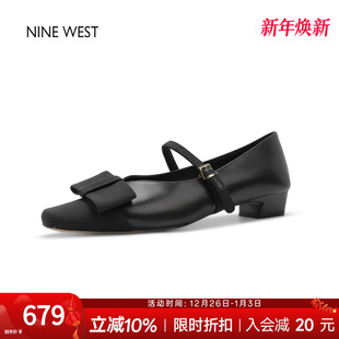 女一字带单鞋 玖熙小香风蝴蝶结浅口玛丽珍鞋 West 奥莱专供Nine