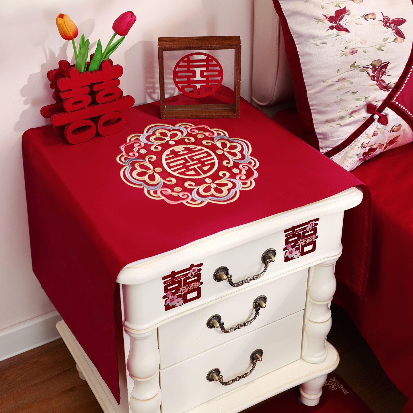 床头柜盖布结婚用婚房布置新年桌垫防尘大气喜庆装饰新房房间红色,居家布艺,万能盖巾,淘宝优惠券,粉丝福利购,淘宝优惠卷