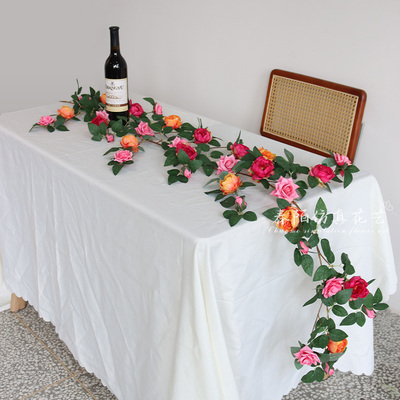 桌面装饰玫瑰花藤餐桌长条桌花艺