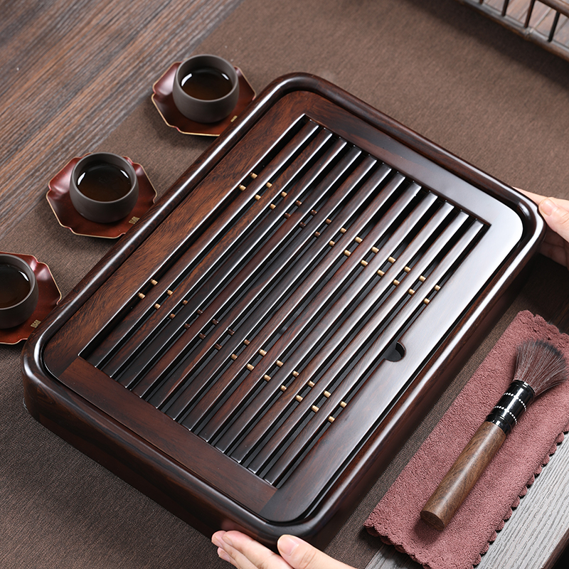 现代简约黑檀木小茶盘家用实木蓄水式茶台中式单层干泡茶盘小茶海