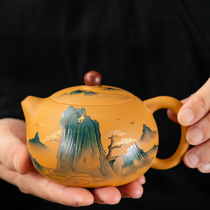 黄泥西施壶半手工老泥紫砂泡茶壶可变色龙凤壶带滤孔可养高档国潮